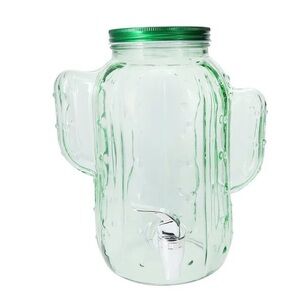 Cactus Glass Beverage Dispenser with Green Lid